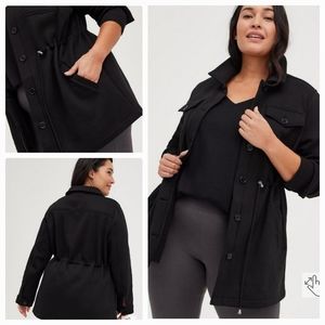 NWT Torrid Fleece Drawstring Waist Button Down Shacket - Black Size 00/10